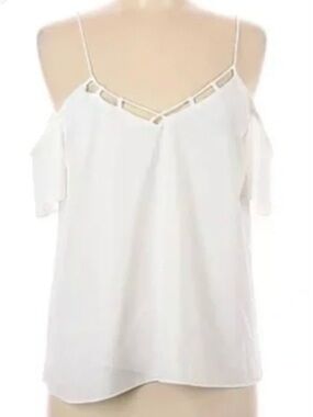 Cooper & Ella White Cold-Shoulder Spaghetti Strap Top with Ladder Detail